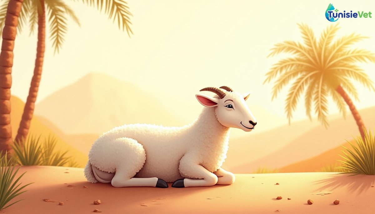 Un mouton paisible dans une lumière dorée, illustrant la douceur recommandée envers les animaux dans la tradition islamique.