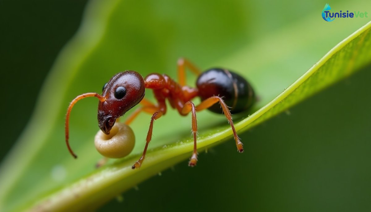 Une fourmi qui meurt accrochée à une feuille, à la bonne hauteur