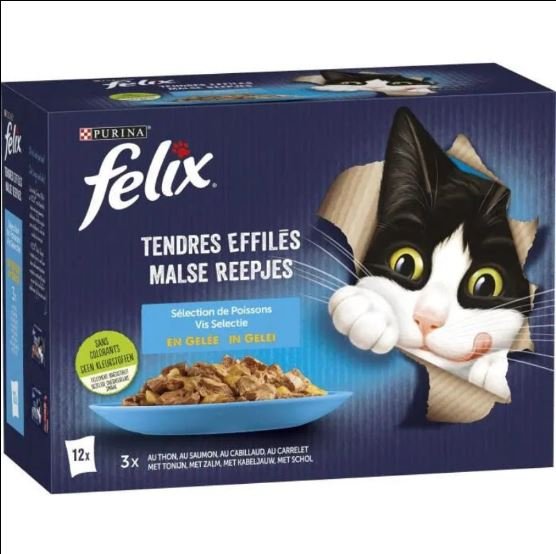 Felix Tendres Effilés en Gelée, Sélection Poisson, 12 sachets de 85 g
