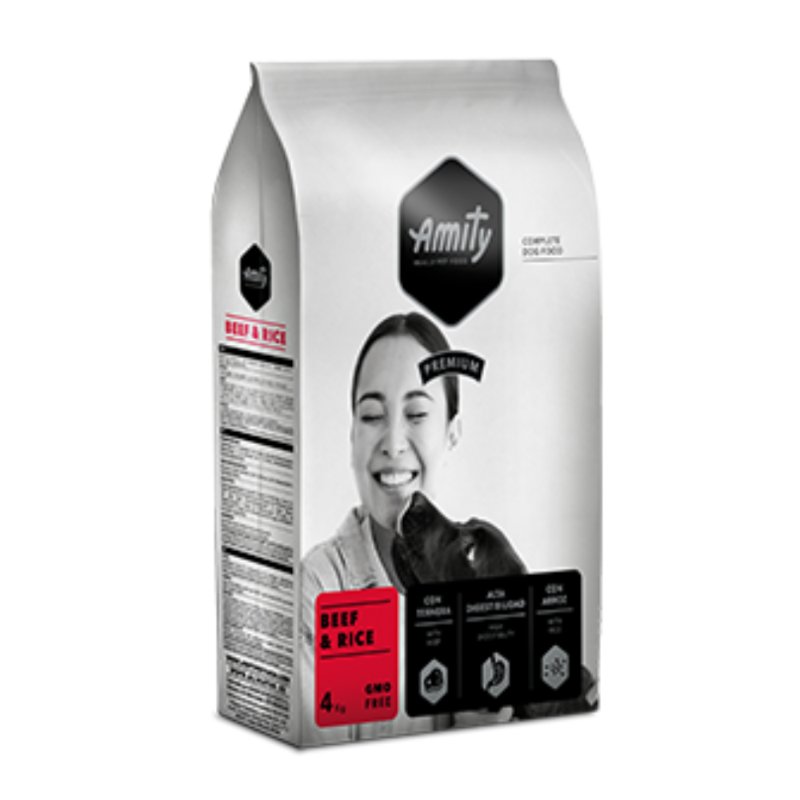 Amity Premium croquettes chien adulte bœuf et riz 4 kg