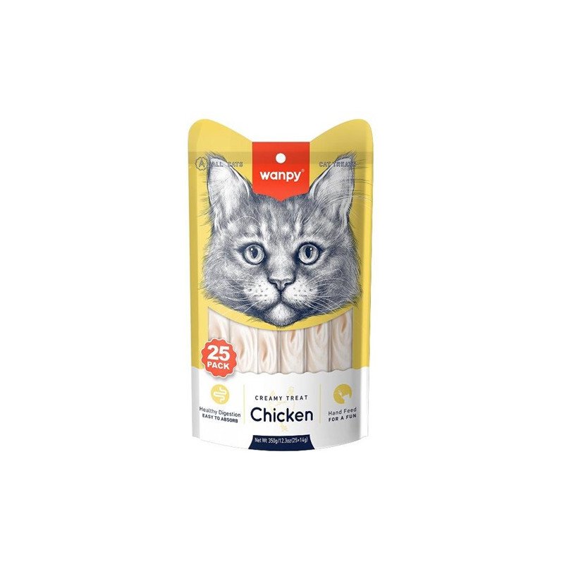 Wanpy Crème au poulet pour chat, 25 x 14 g