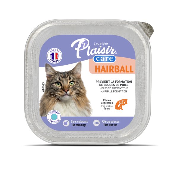 Repas Plaisir Care Hairball – Barquette au poisson pour chat 100 g