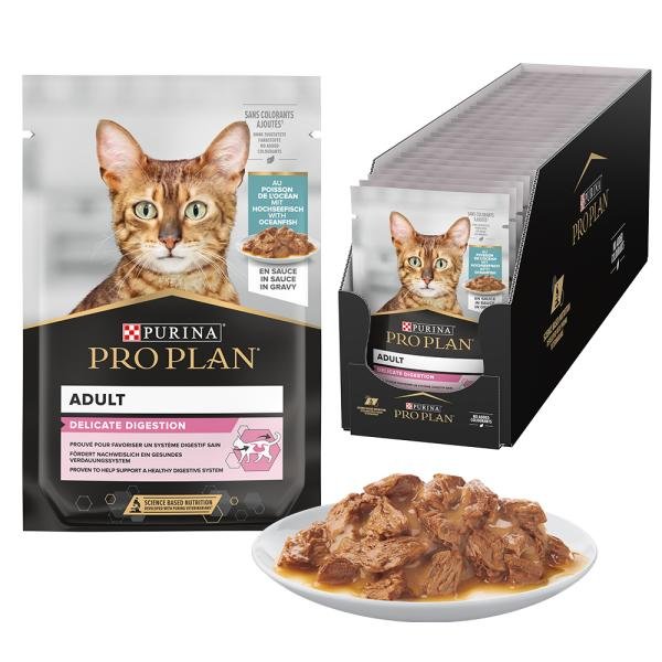 Purina Pro Plan Delicate – Pochon au poisson pour chat adulte – 85 g