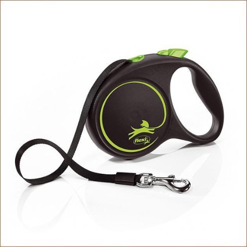 Laisse à enrouleur Flexi Black Design, ruban 5 m, taille L, vert
