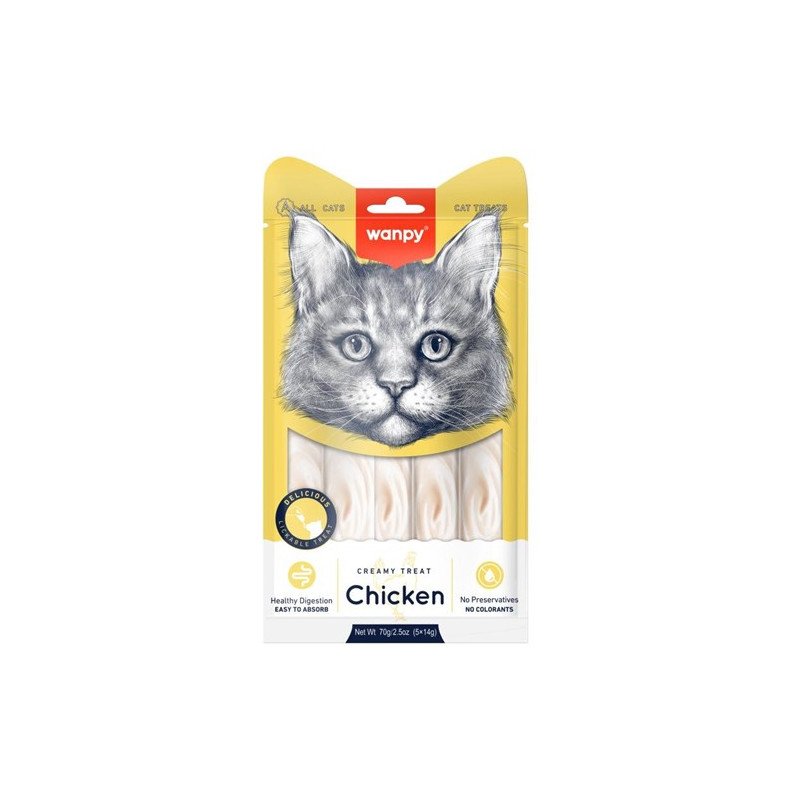 Wanpy Crème au poulet pour chat – 5 x 14 g
