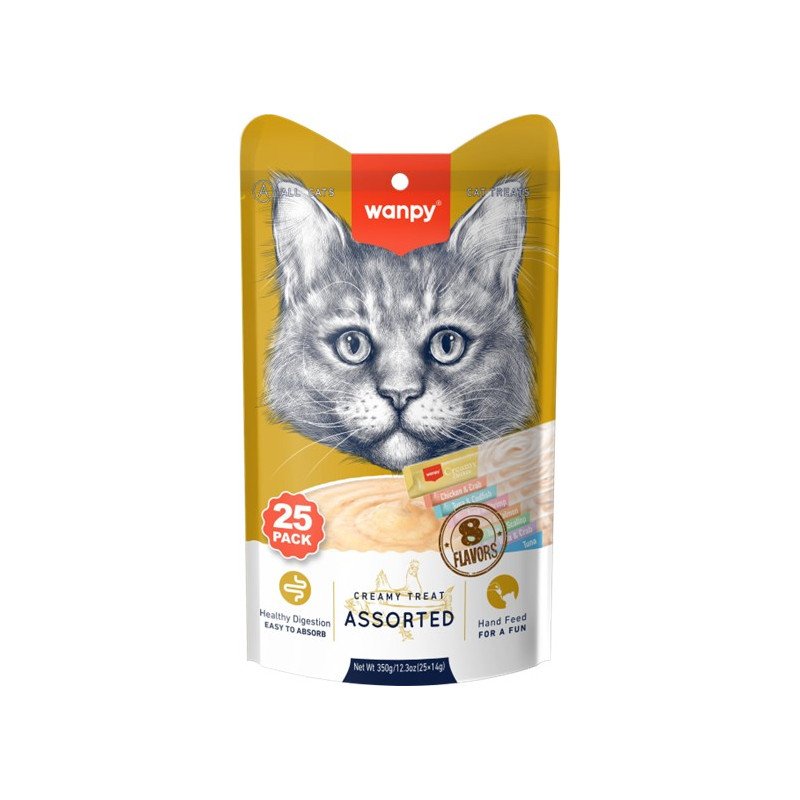 Wanpy Crème friandise pour chat, saveurs mixtes (25 x 14 g)