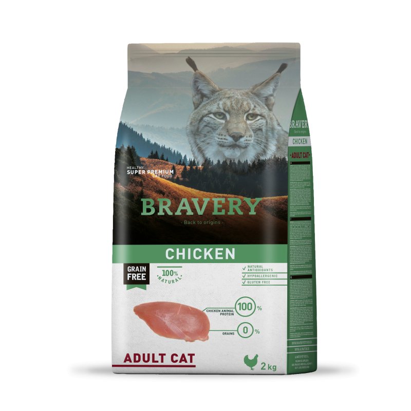 Bravery croquettes pour chat adulte au poulet 2 kg