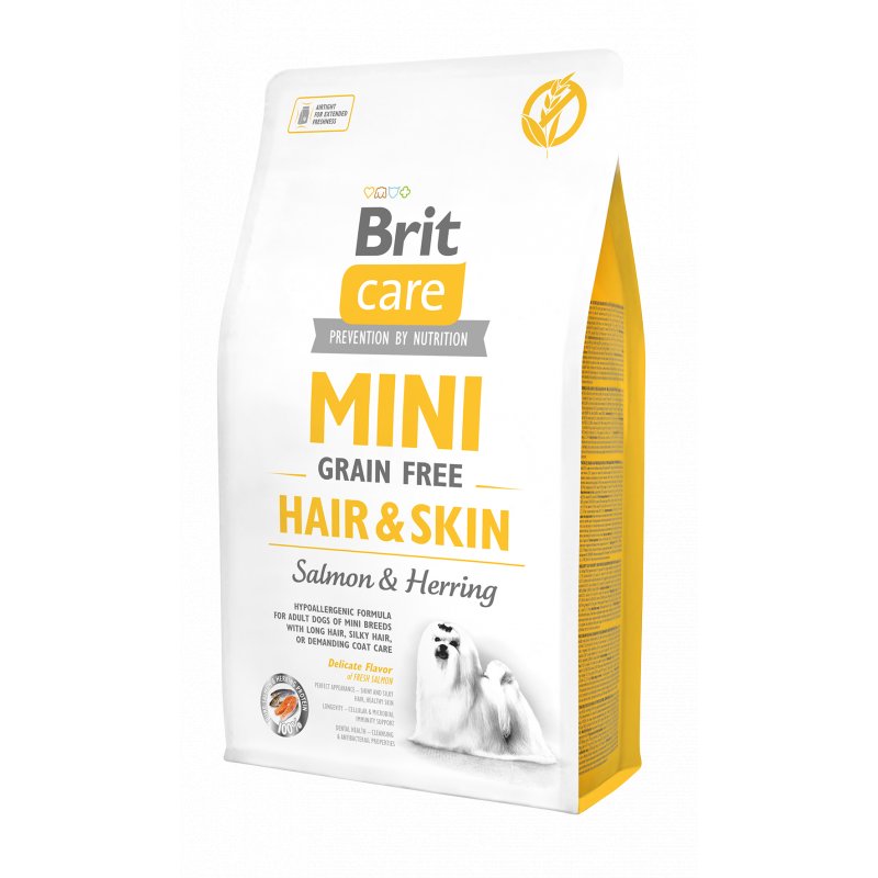 Brit Care Mini Hair & Skin Sans Céréales au saumon – Croquettes pour chien de petite race 2 kg