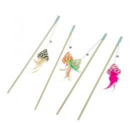 Canne à pêche jouet pour chat avec cône en sisal et plumes