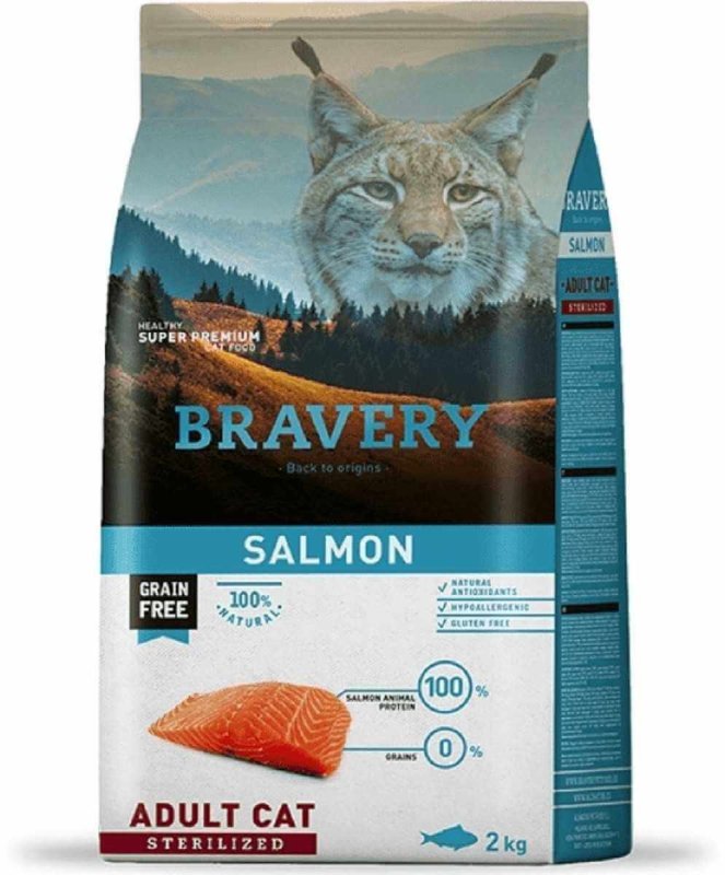 Bravery croquettes chat stérilisé au saumon sans céréales 2 kg