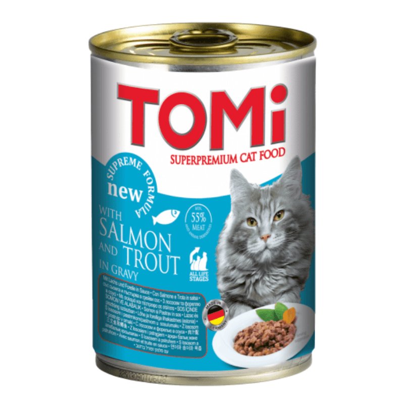 Tomi Bouchées au saumon et à la truite pour chat et chaton, boîte 400 g