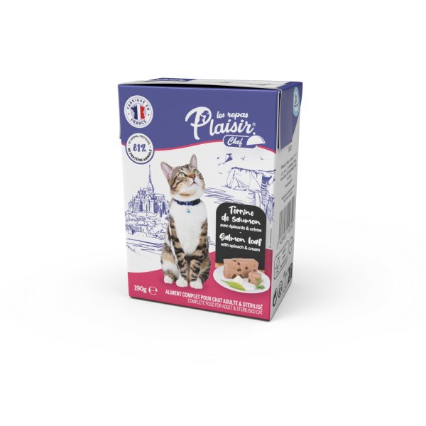 Plaisir Chef Terrine pour chat, saumon, épinards et crème, 190 g