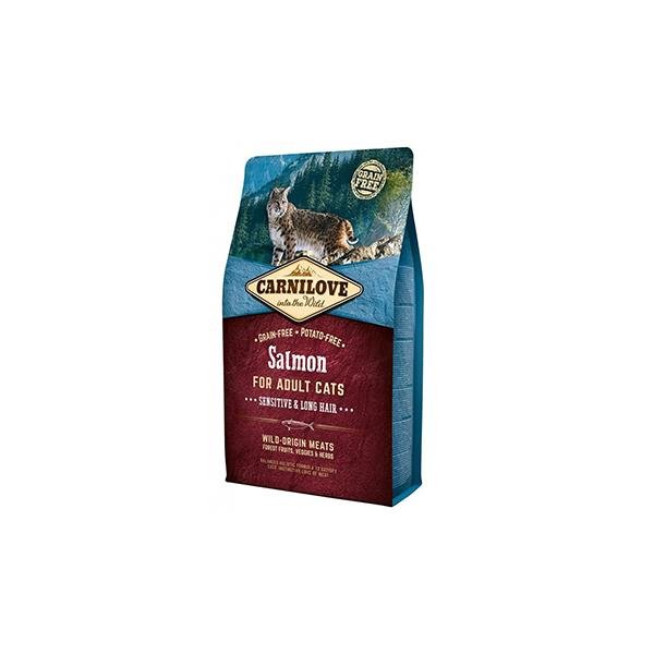 Carnilove croquettes chat adulte poils longs au saumon, sans céréales, 2 kg