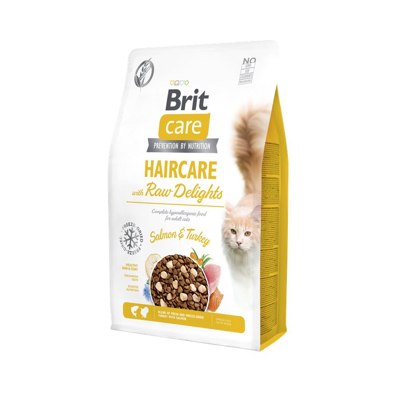 Brit Care Haircare Raw Delight sans céréales, croquettes pour chat adulte 2 kg