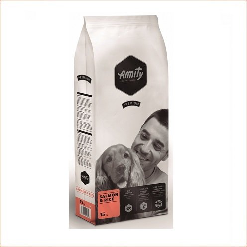 Amity Premium croquettes saumon et riz pour chiens adultes 15 kg