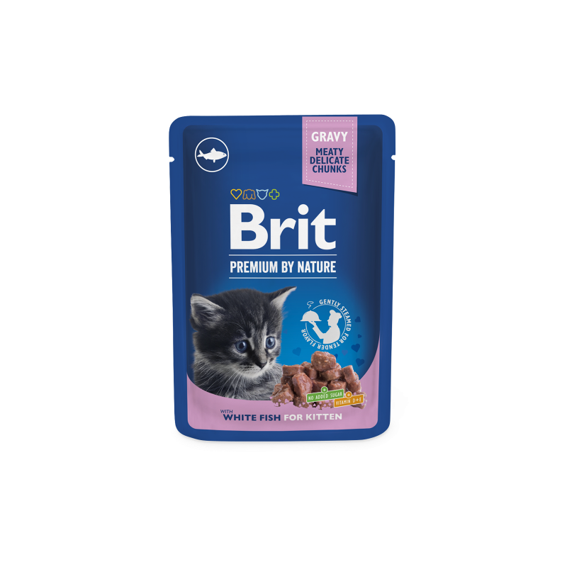Pochons Brit Premium au Poisson Blanc pour Chaton 100g (1)